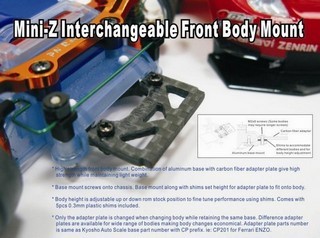 PN Racing Mini-Z V2 Alum Interchangeable Front Body Mount Base (Blue)