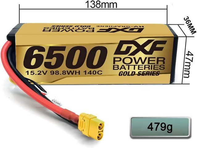 DXF 65004S-GTR - 15.2V 4S Batteria Lipo 6500mah 140C Graphene LCG con connettore XT90