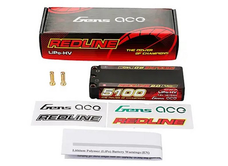 Gens ace GEA51002S14M5 - Redline 2.0 Series 5100mAh 7.6V 2S 140C HV LiPo (5mm, 190g)