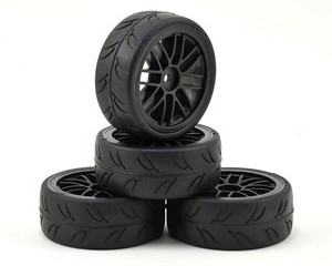 Gravity RC 12mm Hex USGT Pre-Mounted 1/10 GT Rubber Tires w/GT Wheel (Black) (4)