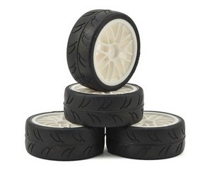 Gravity RC 12mm Hex USGT Pre-Mounted 1/10 GT Rubber Tires w/GT Wheel (White) (4)