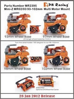 PN Racing Mini-Z MR02/03 93-102mm Multi Motor Mount (Orange) - Clicca l'immagine per chiudere