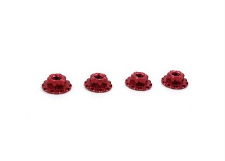 MR33 Aluminum Red Large Serrated Flanged Wheel Nut 4mm (4pcs)