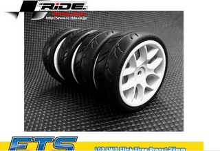 Ride 1/10 Slick Tires Precut 24mm Pre-glued with 10 Spoke Wheel White, 4pcs