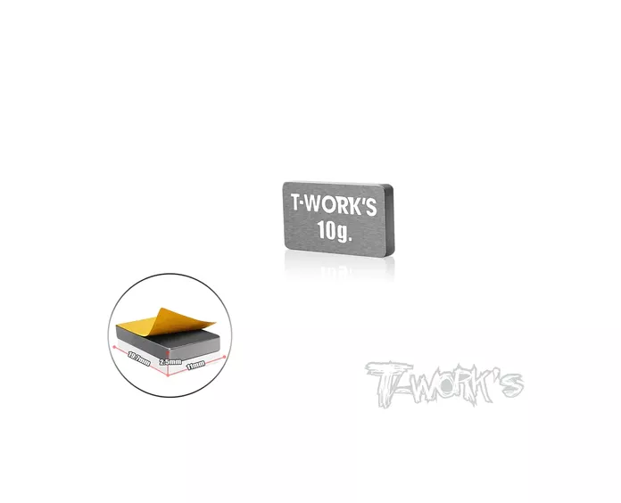 T-Work's TE-207-G - Tungsten Adhesive Type 10g Balance Weight (11 x 19,7 x 2,5mm)
