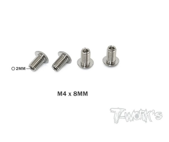 T-Works TP-087-A - 64 Titanium Down Stop Screws M4x8mm for Xray T4 (4pcs)