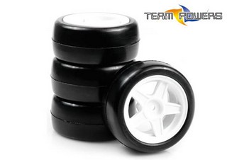 Team Powers Mini Rubber Tire Set (Pre-Glued, 32R, 1set 4pcs) - for any Tamiya M-chasis car or mini 1:10 touring car