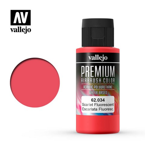 Vallejo VA62.034 - Premium RC - Scarlet Fluo (60ml Bottle)
